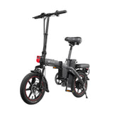 Bici elettrica DYU A5 14 pollici pieghevole con motore e batteria, design compatto.